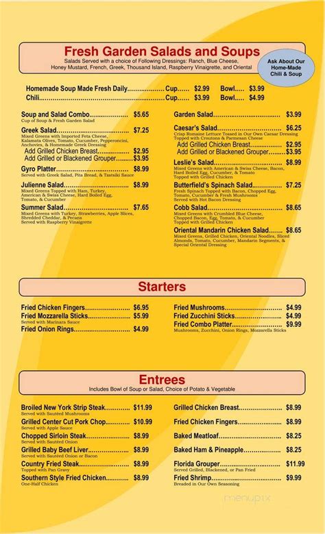 butterfield menu.